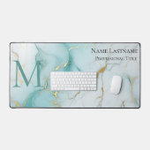Custom Elegant Monogram Aqua Marmor Schreibtischunterlage (Tastatur & Maus)