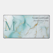 Custom Elegant Monogram Aqua Marmor Schreibtischunterlage (Vorderseite)