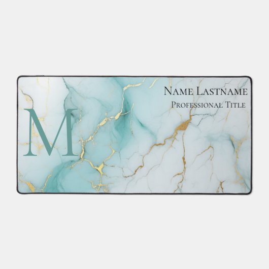 Custom Elegant Monogram Aqua Marmor Schreibtischunterlage (Vorderseite)