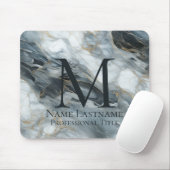 Custom Elegant Monogram Blue Gray Black Marble Mousepad (Mit Mouse)