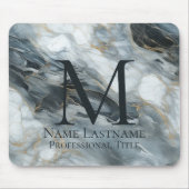 Custom Elegant Monogram Blue Gray Black Marble Mousepad (Vorne)