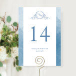 Custom, Elegant Monogram Blue Wedding<br><div class="desc">Helfen Sie Ihren Gästen mit dieser mit Monogramm Tischnummer, ihren Tisch zu finden. Doppelseitige Karten. Durch das Löschen von Leerzeichen ist es Ihnen möglich, einen Tisch oder Rahmen zu verwenden. Design mit einem handlich gezeichnet botanischen Wappen Monogramm in blau und Aquarell-Waschrahmen in einer schönen Mischung von blauen Farbtönen. Möglichkeit zur...</div>