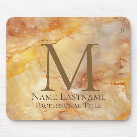 Custom Elegant Monogram Gold Bronze Rosy Marmor Mousepad (Vorne)