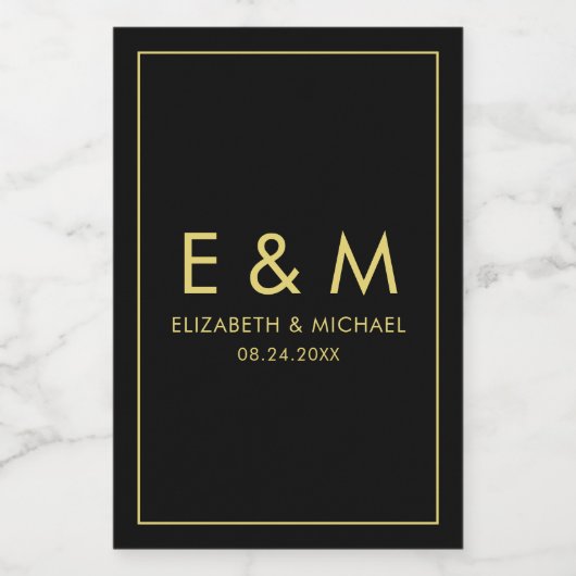 Custom Elegant Monogram Gold Text Save the Date Weinetikett (Einzelnes Label)