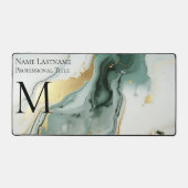 Custom Elegant Monogram Green Gold White Marmor Schreibtischunterlage (Vorderseite)