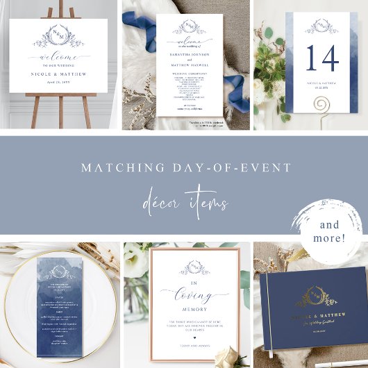 Custom, Elegant Monogram Navy Blue Wedding