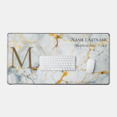 Custom Elegant Monogram White Gold Bronze Marmor Schreibtischunterlage (Tastatur & Maus)