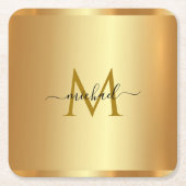 Custom Elegant Name Monogram Initial Template Gold Rechteckiger Pappuntersetzer (Vorderseite)