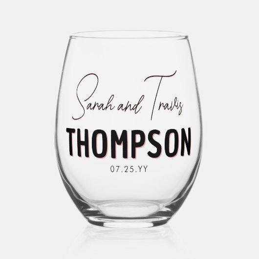 Custom Elegant Newly Weds Hochzeitstipendium Weinglas Ohne Stiel (Vorderseite)