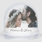 Custom Elegant Photo Calligraphy Script Name Date Schneekugeln (Rückseite)