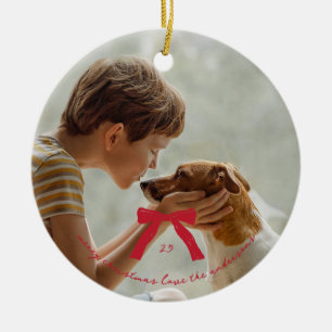 Custom Elegant Red Christmas Bow Foto Keramik Ornament