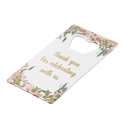 Custom Elegant Rosa Blumengrün Gastgeschenk Hochze Geldbeutel Flaschenöffner (Rückseite Schrägansicht)