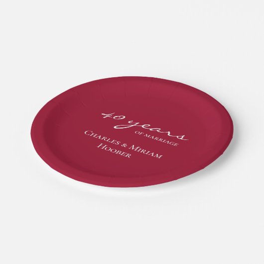 Custom Elegant Ruby 40th Wedding Anniversary Party Pappteller (Schrägansicht)
