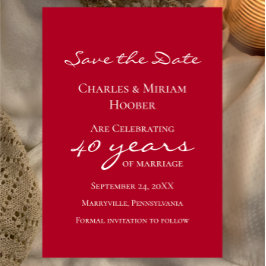Custom Elegant Ruby 40th Wedding Anniversary Party Save The Date