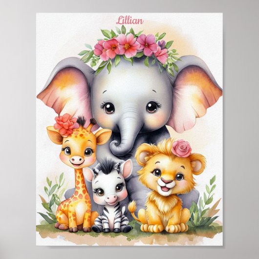 Custom Elegant Safari Kinderzimmer Baby Animal Poster (Vorne)