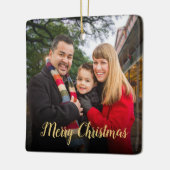 Custom Elegant Script 2-seitig Foto Weihnachten Keramikornament (Links)