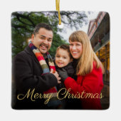 Custom Elegant Script 2-seitig Foto Weihnachtsfest Keramikornament (Vorderseite)