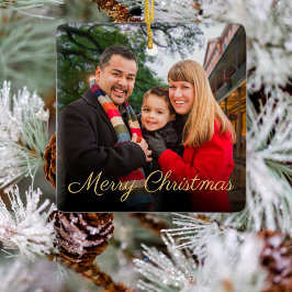 Custom Elegant Script 2-seitig Foto Weihnachtsfest Keramikornament