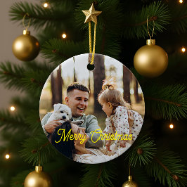 Custom Elegant Script 2-Sided Photo Christmas  Keramik Ornament