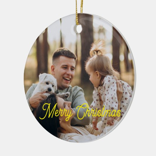Custom Elegant Script 2-Sided Photo Christmas Keramik Ornament (Links)