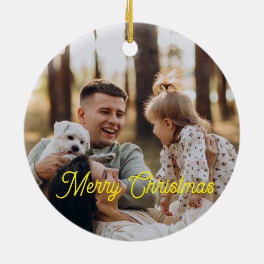 Custom Elegant Script 2-Sided Photo Christmas Keramik Ornament (Hinten)