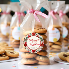 Custom Elegant Script Frohe Weihnachten Runder Aufkleber