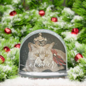 Custom Elegant Script Modern 2 Photo Pet Cat Schneekugeln (Weihnachten)