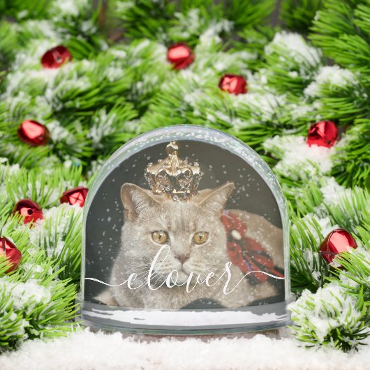 Custom Elegant Script Modern 2 Photo Pet Cat Schneekugeln (Weihnachten)