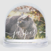 Custom Elegant Script Modern 2 Photo Pet Cat Schneekugeln (Rückseite)