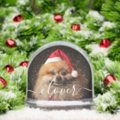 Custom Elegant Script Modern 2 Photo Pet Dog Schneekugeln (Weihnachten)