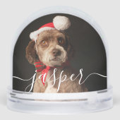 Custom Elegant Script Modern 2 Photo Pet Dog Schneekugeln (Rückseite)