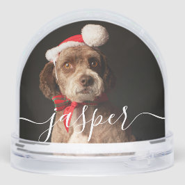 Custom Elegant Script Modern 2 Photo Pet Dog Schneekugeln