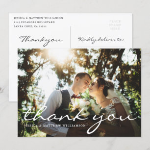 Custom Elegant Script Wedding Foto Vielen Dank Einladung