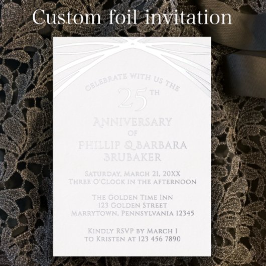 Custom Elegant Silver 25. Hochzeitstag Folieneinladung