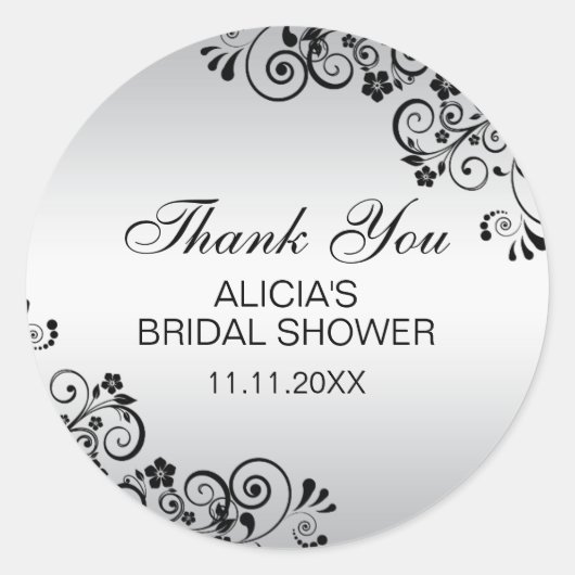 Custom Elegant Silver Brautparty Vielen Dank Runder Aufkleber (Vorderseite)