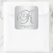 Custom Elegant Silver Mit Monogramm Anfangsbuchsta Quadratischer Aufkleber (Tasche)