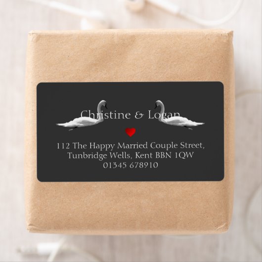 Custom Elegant Swan Wedding Return Address Label (Insitu)