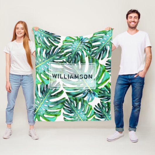 Custom Elegant Tropical Greenery Hawaii Leaf Fleecedecke (Beispiel)