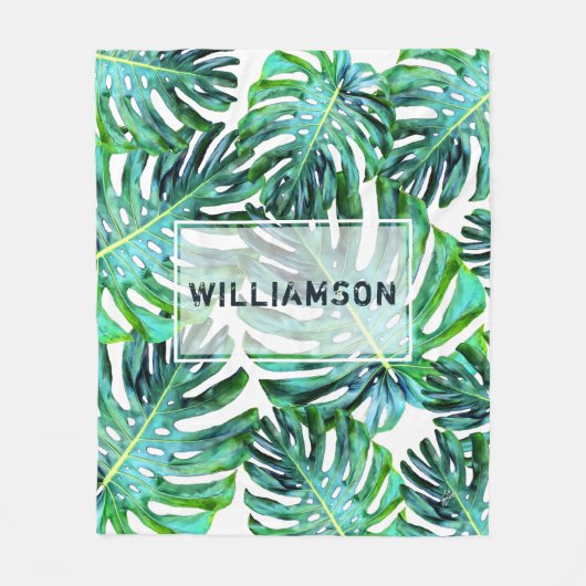 Custom Elegant Tropical Greenery Hawaii Leaf Fleecedecke (Vorderseite)