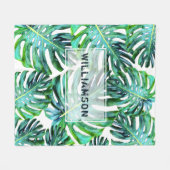 Custom Elegant Tropical Greenery Hawaii Leaf Fleecedecke (Vorderseite (Horizontal))