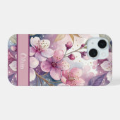 Custom Elegant Watercolor Cherry Blossom Sakura iPhone 15 Hülle (Rückseite (Horizontal))