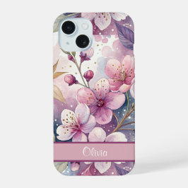 Custom Elegant Watercolor Cherry Blossom Sakura iPhone 15 Hülle