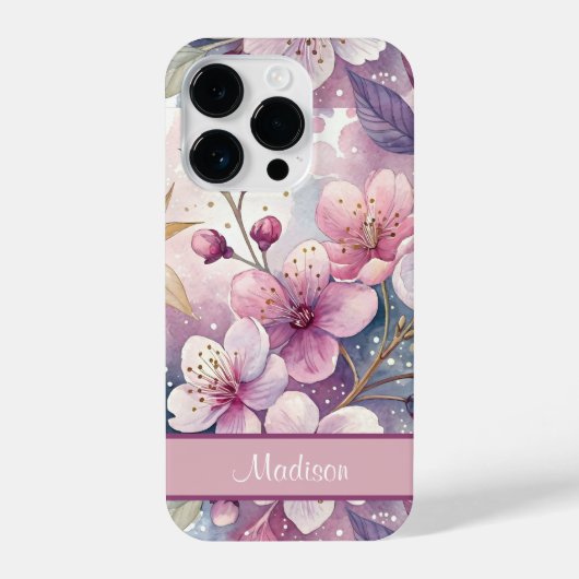 Custom Elegant Watercolor Cherry Blossom Sakura iPhone Hülle (Rückseite)