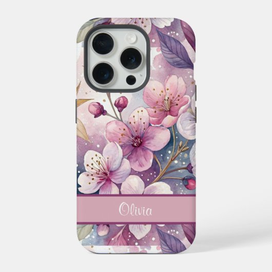 Custom Elegant Watercolor Cherry Blossom Sakura iPhone Hülle (Rückseite)
