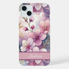 Custom Elegant Watercolor Cherry Blossom Sakura iPhone 15 Plus Hülle