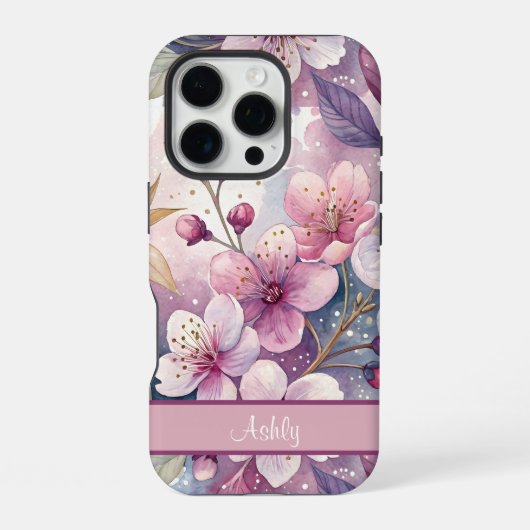 Custom Elegant Watercolor Cherry Blossom Sakura iPhone Hülle (Rückseite)