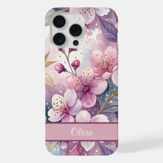 Custom Elegant Watercolor Cherry Blossom Sakura iPhone Hülle (Rückseite)