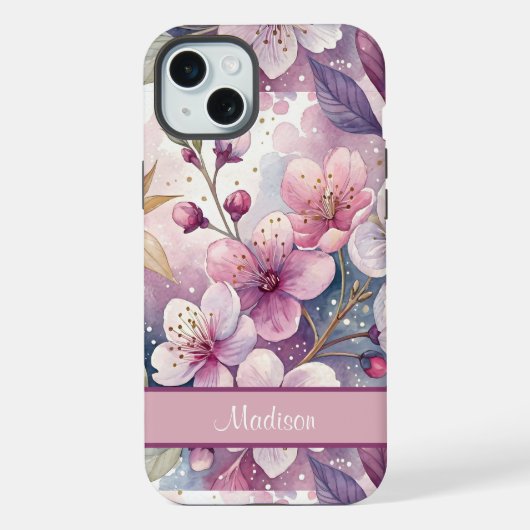 Custom Elegant Watercolor Cherry Blossom Sakura iPhone Hülle (Rückseite)