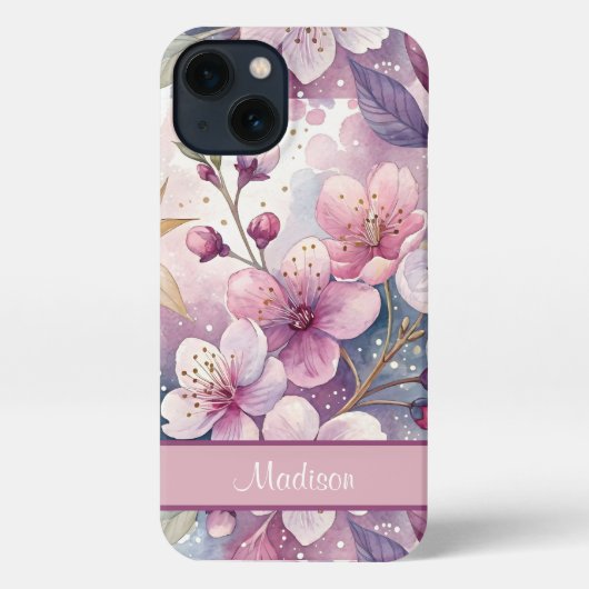 Custom Elegant Watercolor Cherry Blossom Sakura iPhone Hülle (Rückseite)