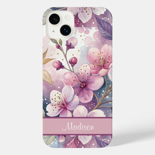 Custom Elegant Watercolor Cherry Blossom Sakura iPhone Hülle (Rückseite)
